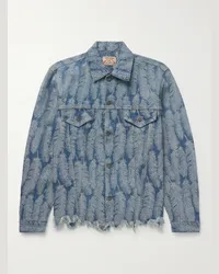 KAPITAL Giacca in denim jacquard effetto consumato Magpie Blu