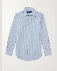 Ralph Lauren Camicia in popeline di cotone a righe con logo ricamato Blu