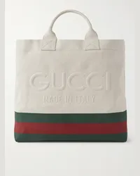 Gucci Tote bag in tela con righe e logo goffrato Bianco