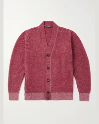 Loro Piana Cardigan in misto cashmere e seta a coste Sey Rosso