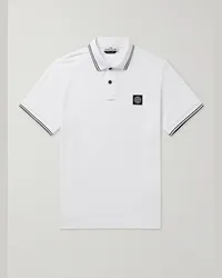 Stone Island Polo in cotone piqué stretch con logo applicato Bianco