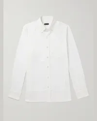 Tom Ford Camicia in popeline di lyocell con collo button-down Bianco