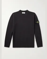 Stone Island Pullover in lana testurizzata con logo applicato Grigio