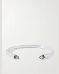 Saint Laurent Bracciale rigido in metallo argentato con quarzo Argento