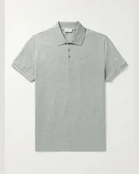 Saint Laurent Polo in cotone piqué con logo ricamato Grigio