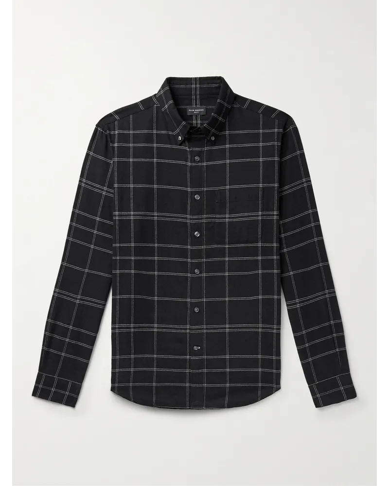 Club Monaco Camicia slim-fit in flanella di cotone a quadri con collo button-down Nero