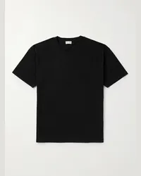 Saint Laurent T-shirt in cotone piqué con logo ricamato Nero