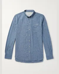 Officine Generale Camicia in chambray di cotone Blu