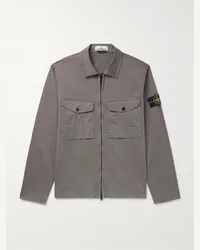 Stone Island Giacca in twill di misto cotone con logo applicato Grigio