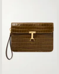 Tom Ford Pochette in pelle lucida effetto coccodrillo Marrone