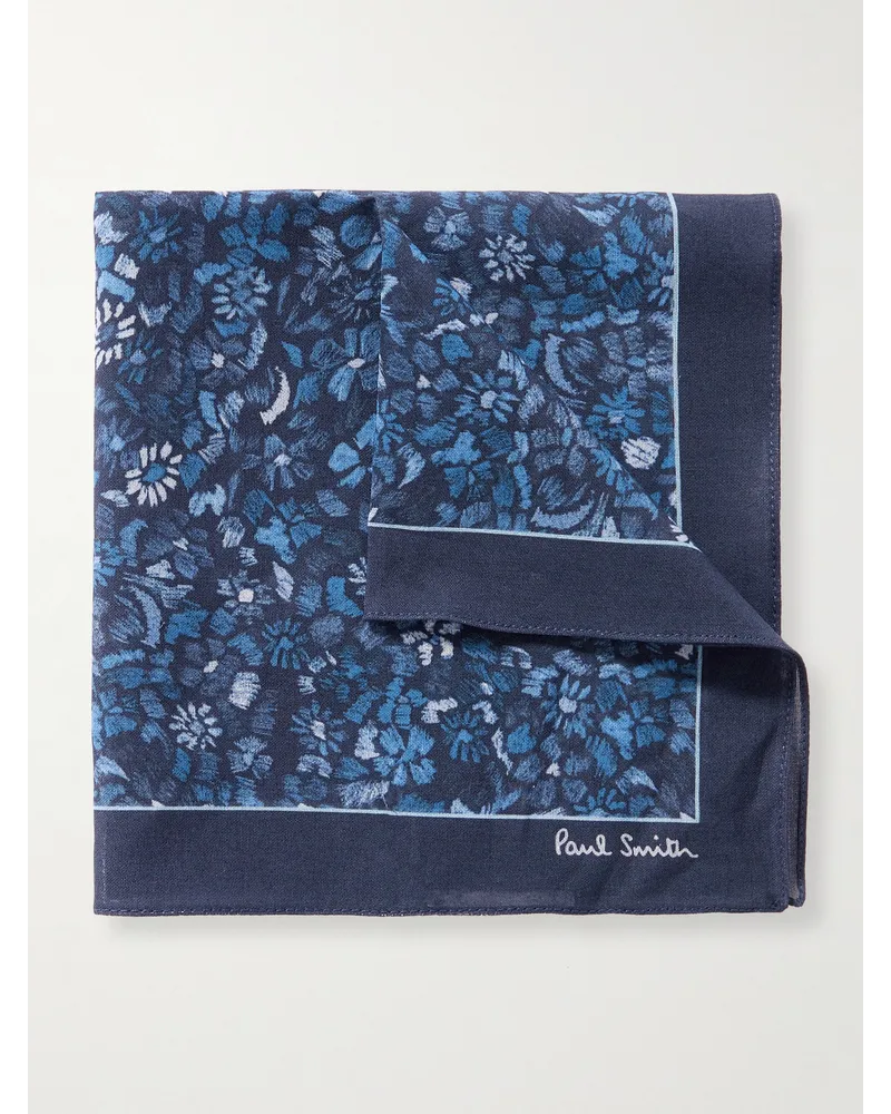 Paul Smith Fazzoletto da taschino in cotone floreale Blu