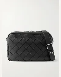 Bottega Veneta Borsa a tracolla in pelle pieno fiore con motivo Intrecciato Nero