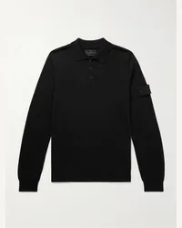 Stone Island Polo in lana vergine con logo applicato Ghost Nero