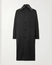 Jil Sander Cappotto oversize in lana con finiture in pelle Nero