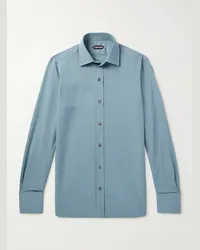 Tom Ford Camicia in misto lyocell e seta Blu