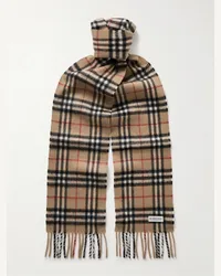 Burberry Sciarpa in cashmere a quadri con frange Marrone