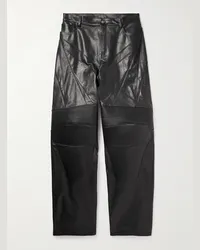 Balenciaga Pantaloni biker a gamba larga in pelle a pannelli Nero