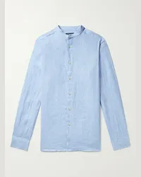 Frescobol Carioca Jorge Grandad-Collar Linen Shirt Blu