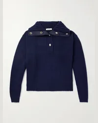 Wales Bonner Pullover in misto lana e cashmere a coste con mezzo cannoncino Celeste Blu