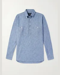 Drake's Camicia in chambray di cotone con mezzo cannoncino Blu