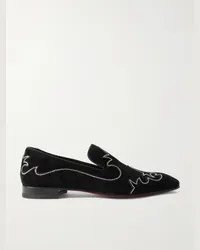 Christian Louboutin Mocassini in velluto con decorazioni e finiture in gros-grain Dandysiago Nero