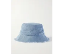 Cappello da pescatore in denim sfrangiato con logo