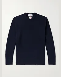 Thom Browne Pullover in lana vergine piqué spazzolata con finiture in gros-grain Blu