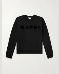 Marni Felpa in jersey di cotone con logo applicato Nero