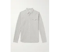 Camicia in misto cotone, lino e ramiè a righe con collo button-down