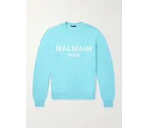 Balmain Pullover in misto lana con logo a intarsio Blu