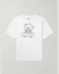 KAPITAL T-shirt in jersey di cotone con stampa Peckish Little Bear Bianco