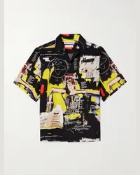 Wacko Maria Jean-Michel Basquiat Camicia in raso stampato con colletto convertibile Nero