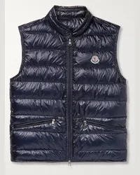 Moncler Piumino smanicato slim-fit in shell trapuntato con logo applicato Blu