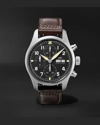 IWC Cronografo automatico 41 mm in acciaio inossidabile con cinturino in pelle Pilot’s Spitfire, N. rif. IW387903 Nero