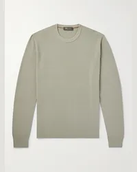 Loro Piana Pullover in misto cotone e seta piqué Verde