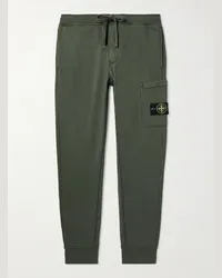 Stone Island Pantaloni sportivi a gamba affusolata in jersey di cotone con logo applicato Verde