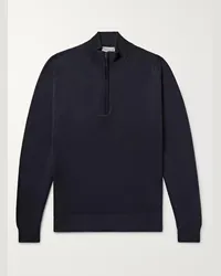 John Smedley Pullover mezza zip slim-fit in lana merino Tapton Blu