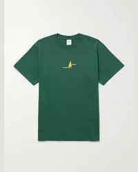 Noah NYC T-shirt in jersey di cotone con logo ricamato Match Verde