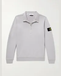 Stone Island Felpa in jersey di cotone con logo applicato e mezza zip Grigio