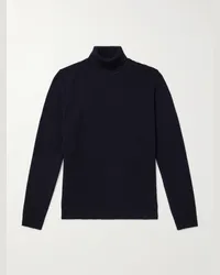 MR P. Pullover a collo alto slim-fit in lana merino a coste Blu