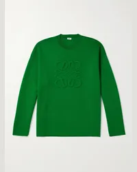 Loewe Pullover in misto lana con logo goffrato Verde