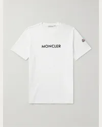 Moncler T-shirt in jersey di cotone con logo applicato Bianco