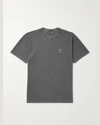 Carhartt WIP T-shirt in jersey di cotone con logo applicato Vista Grigio