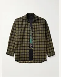 Balenciaga Camicia oversize a strati in flanella di cotone a quadri e jersey stampato Verde