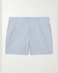 MR P. Shorts da mare medi a gamba dritta in seersucker a righe Blu