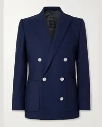 Balmain Blazer slim-fit doppiopetto in twill di lana Blu