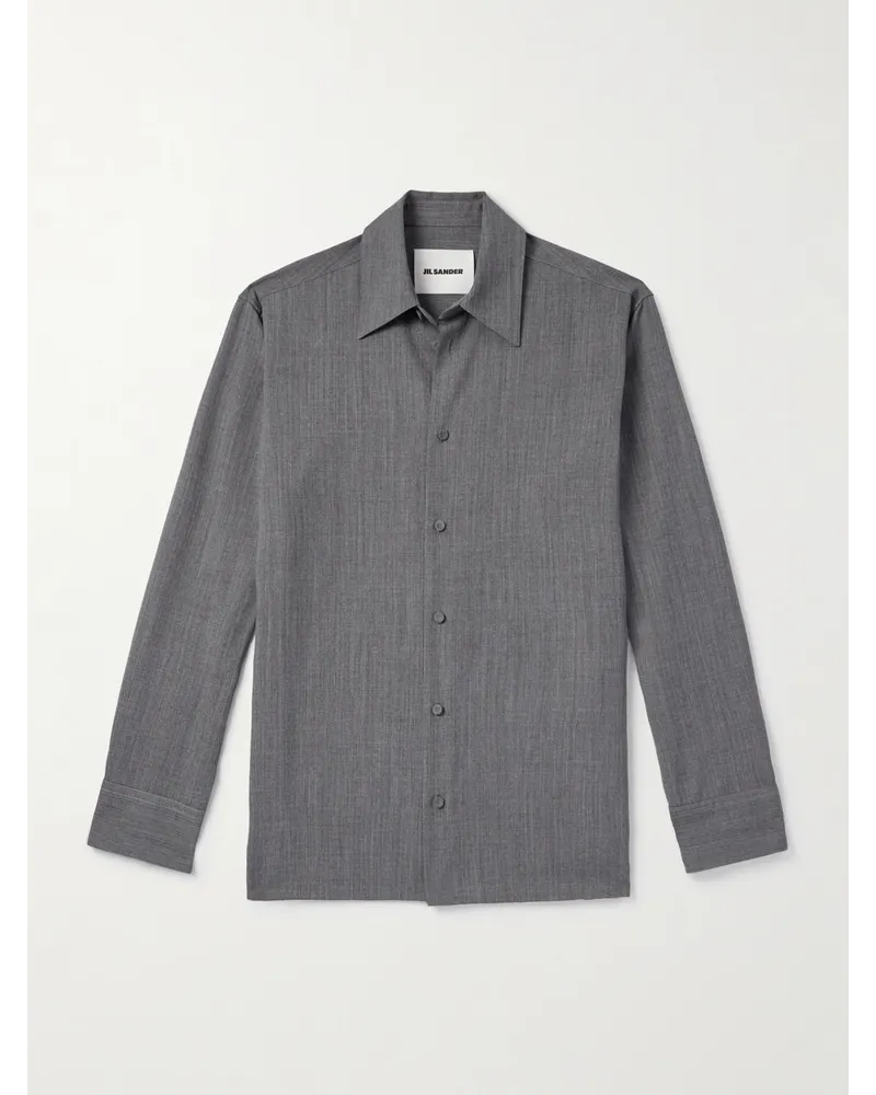 Jil Sander Overshirt in lana ripstop Grigio