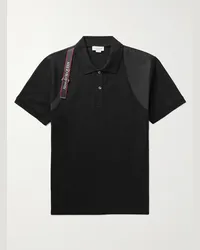 Alexander McQueen Polo in cotone piqué con dettaglio harness Nero