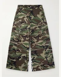 VETEMENTS Pantaloni cargo a gamba larga in tela di cotone patchwork con stampa camouflage Verde