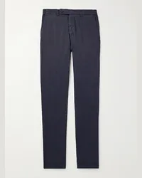 Thom Sweeney Pantaloni chino a gamba dritta in twill di misto lyocell e cotone stretch Blu